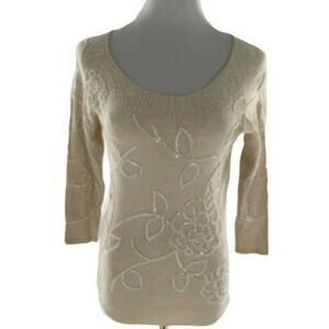Ann Taylor Vintage Silk Floral Fully Beaded Women's Sweater Size Small